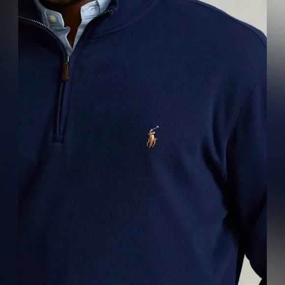 Polo Ralph Lauren Big & Tall Estate Rib Quarter-Zip Pullover Navy Blue XXL - Picture 3 of 13